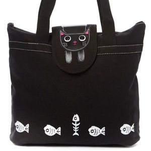 BUTTON 4 EYES KITTY CAT BAG FiSH Bone Bowl SHOPPER